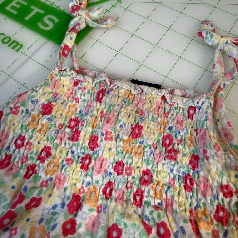Vintage y2K Oshkosh Bgosh Tie Floral Tank Top Shirts Outfit Set Girls 12 months